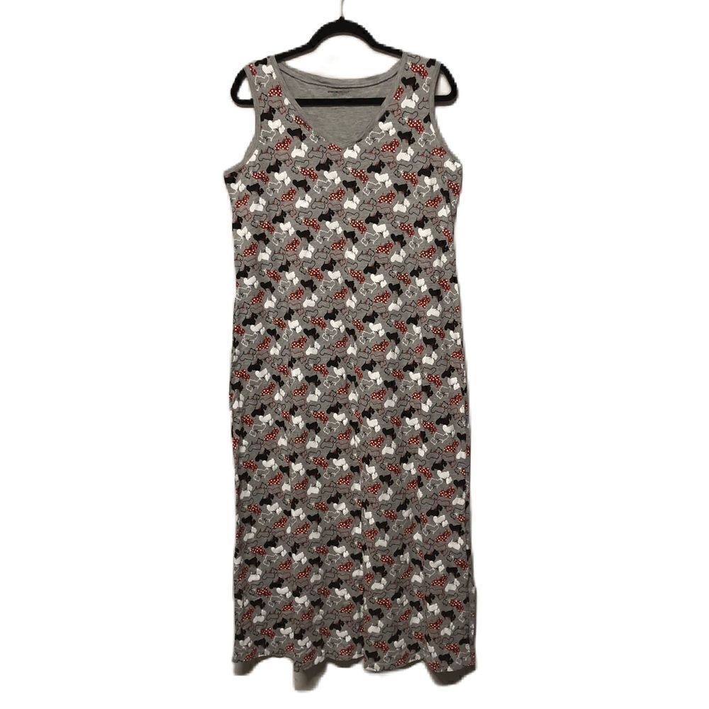 Avenue Womens Size 14/16 Gray Long Sleep Dress w/ Black White Scottie Dog Print